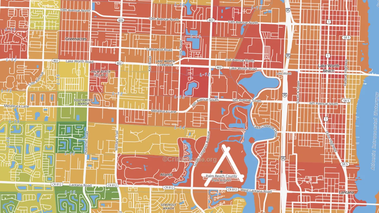Emerald Lake-Miami, Lake Worth, FL Map of Robbery Rates