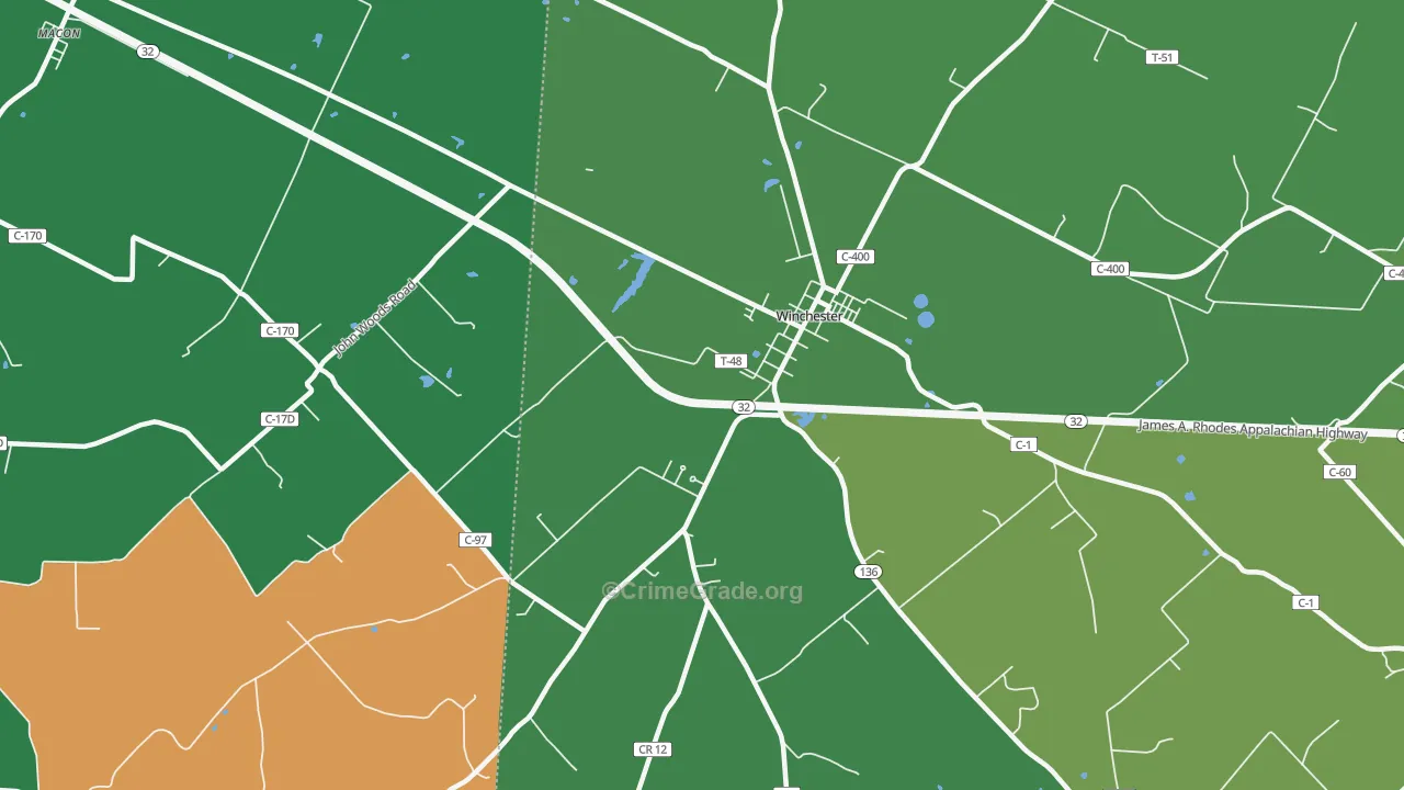 Emerald, OH Map of Robbery Rates