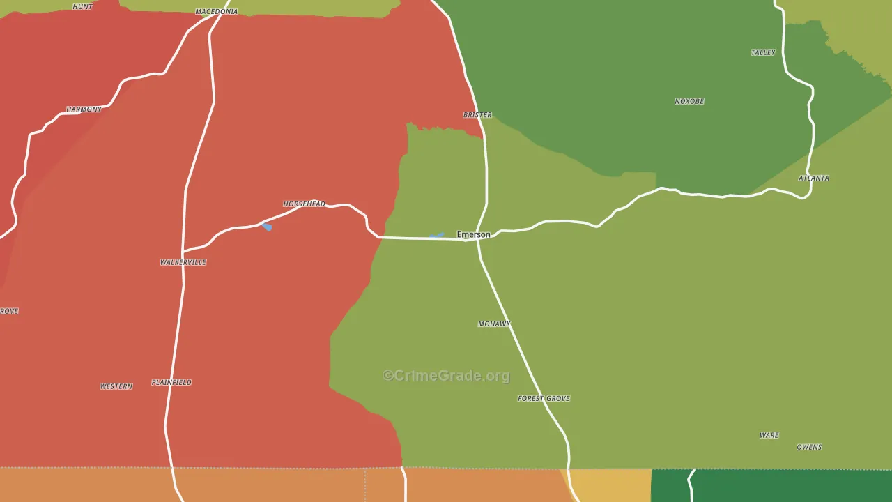Emerson, AR Map of Robbery Rates