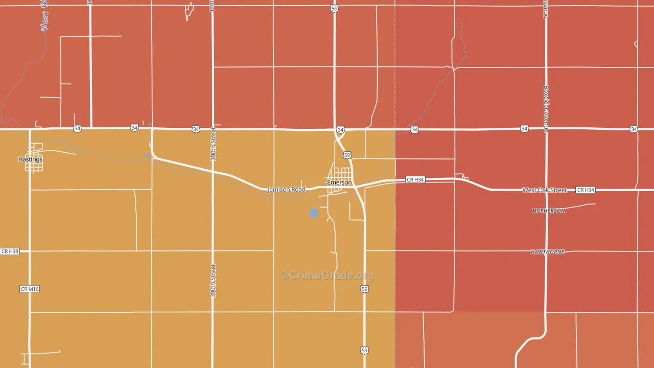 Emerson, IA Map of Robbery Rates