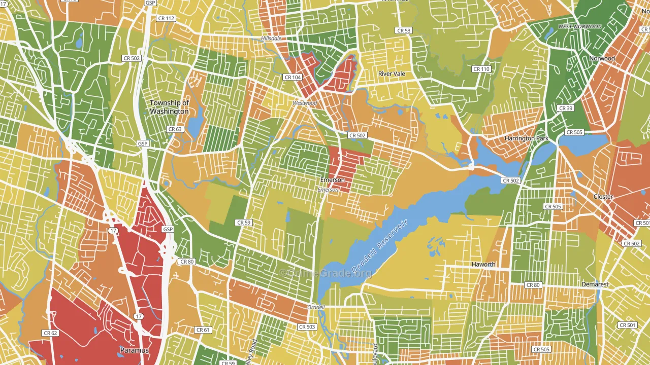 Emerson, NJ Map of Robbery Rates