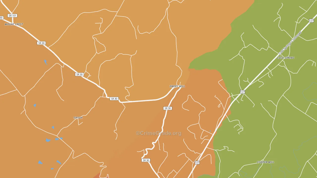 Emery Mill, TN Map of Robbery Rates
