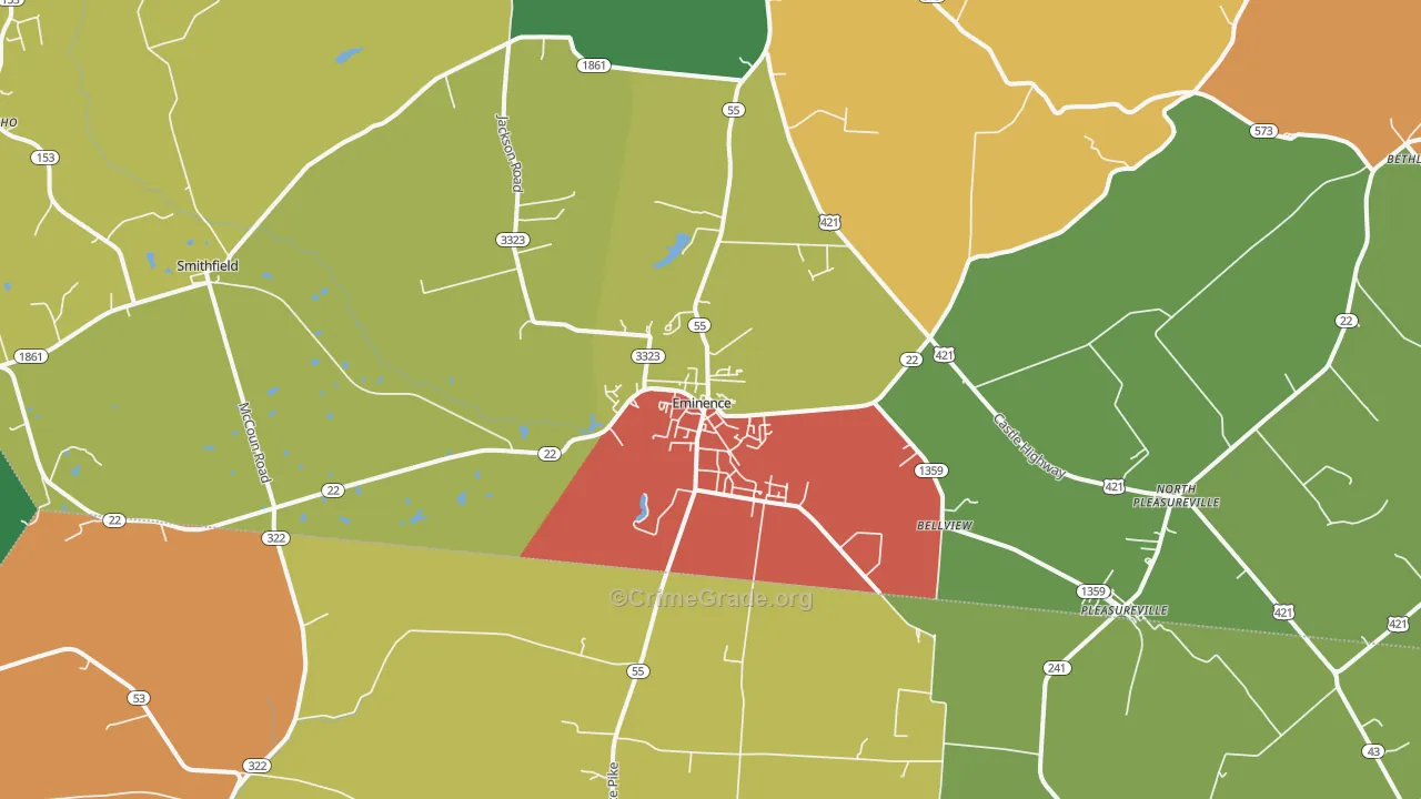 Eminence, KY Map of Robbery Rates