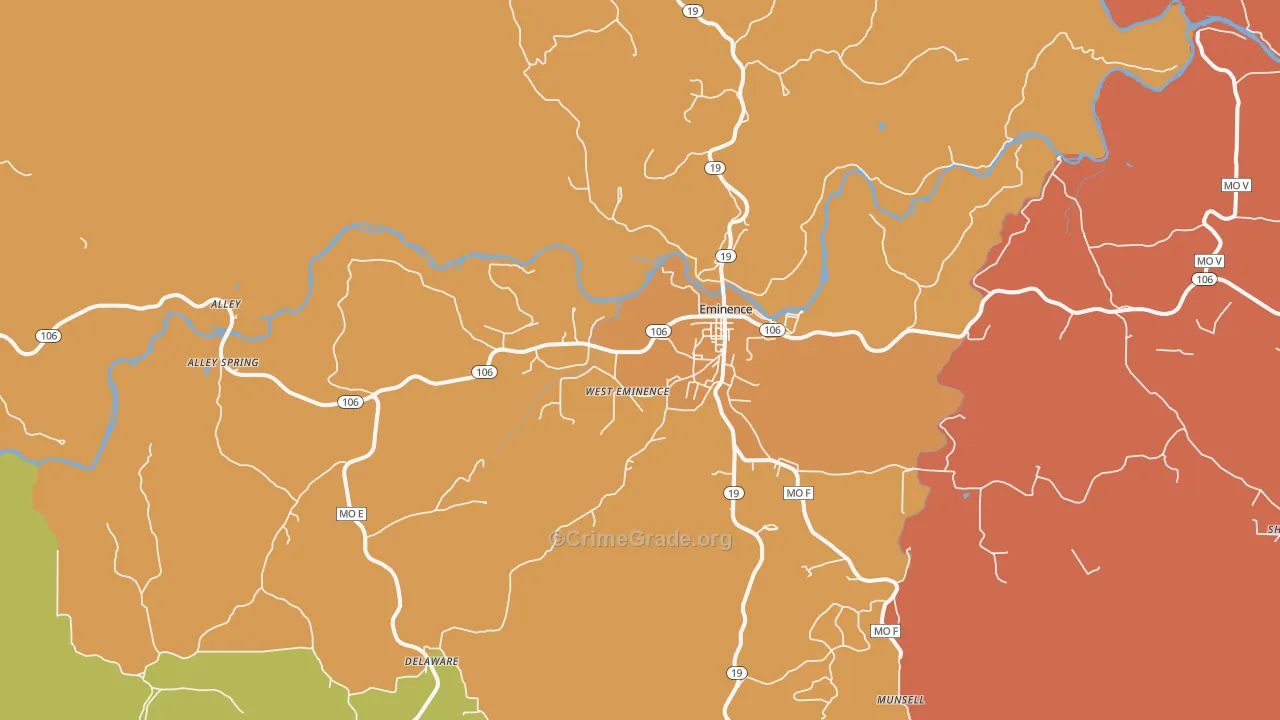 Eminence, MO Map of Robbery Rates