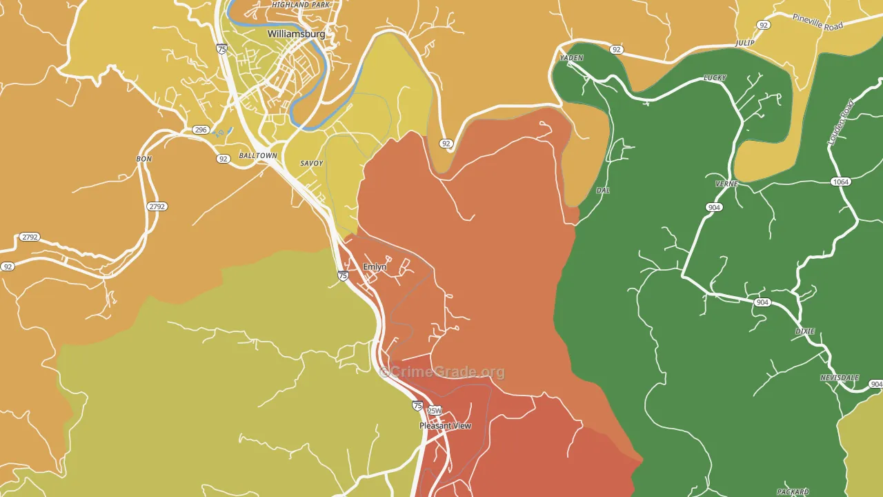 Emlyn, KY Map of Robbery Rates