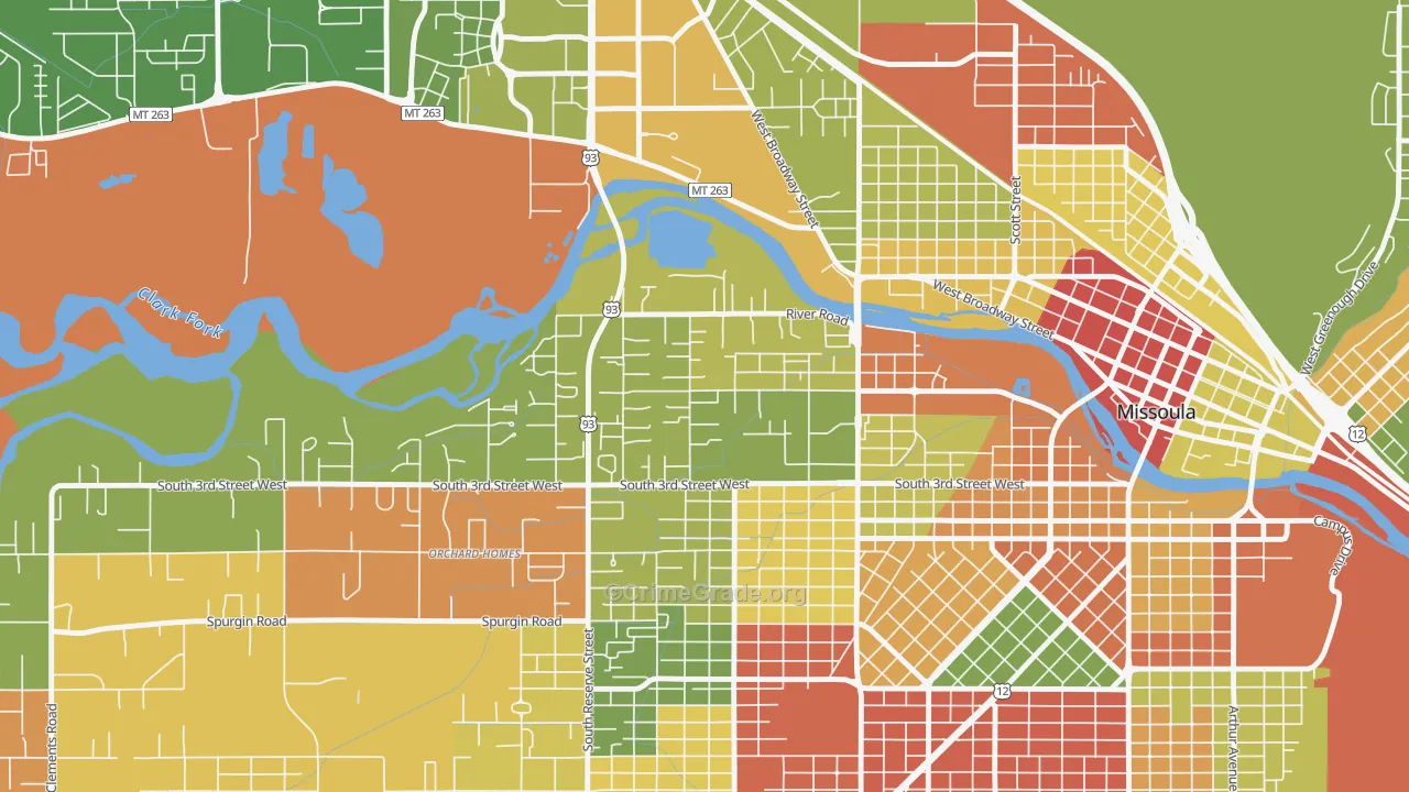 Emma Dickinson Orchard Homes, Missoula, MT Map of Robbery Rates