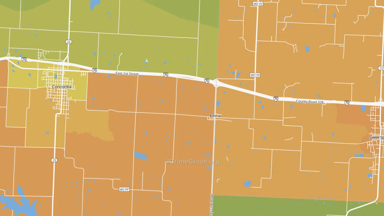 Emma, MO Map of Robbery Rates