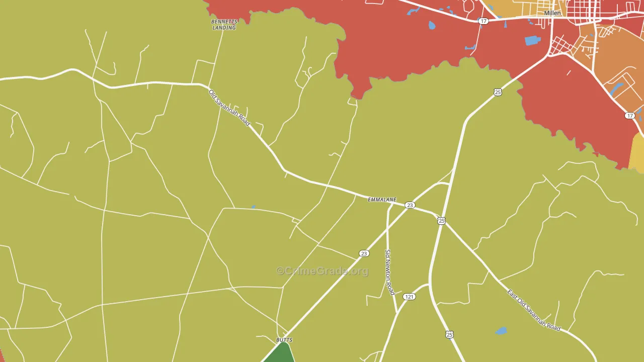 Emmalane, GA Map of Robbery Rates