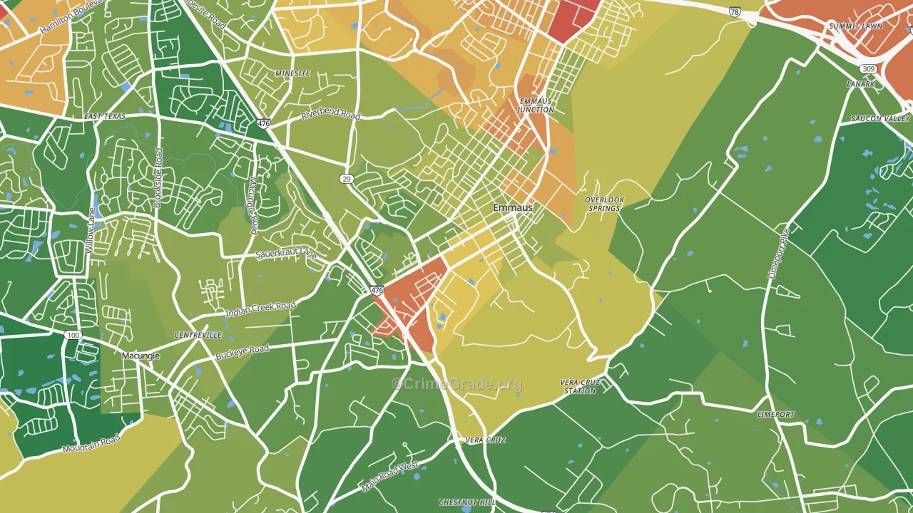 Emmaus, PA Map of Robbery Rates