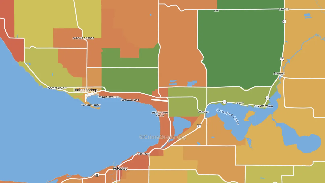 Emmet County, MI Map of Robbery Rates