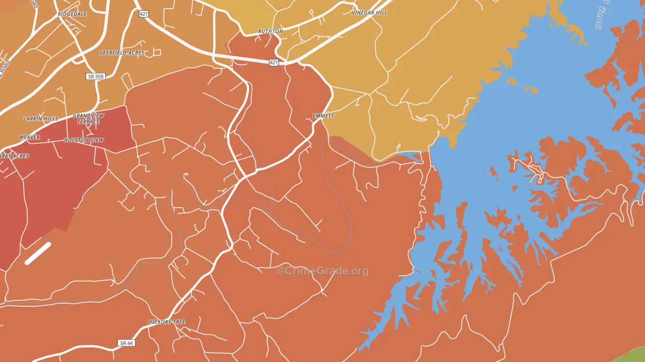Emmett, TN Map of Robbery Rates