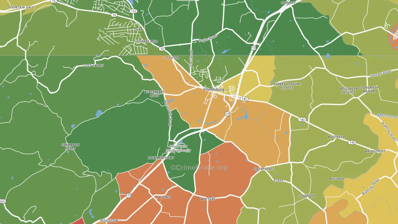 Emmitsburg, MD Map of Robbery Rates