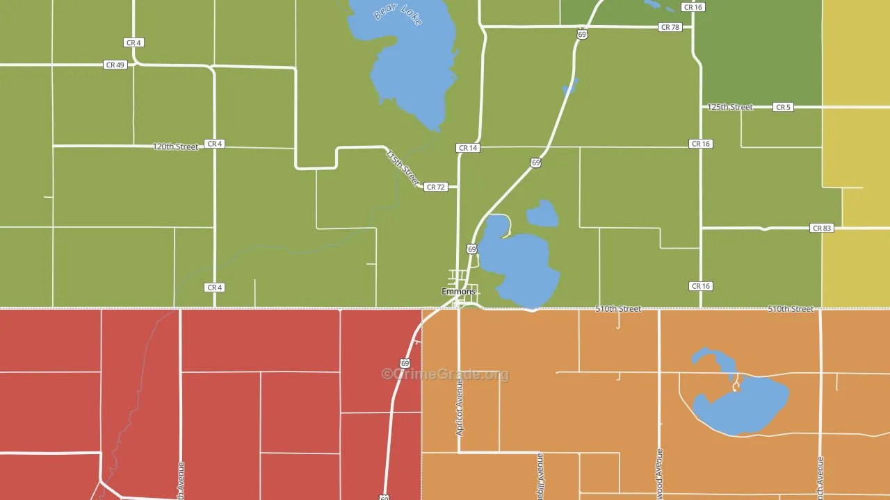 Emmons, MN Map of Robbery Rates