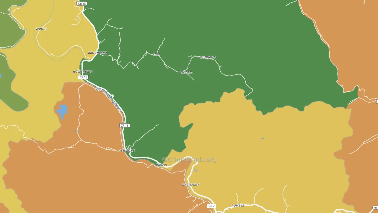 Emmons, WV Map of Robbery Rates