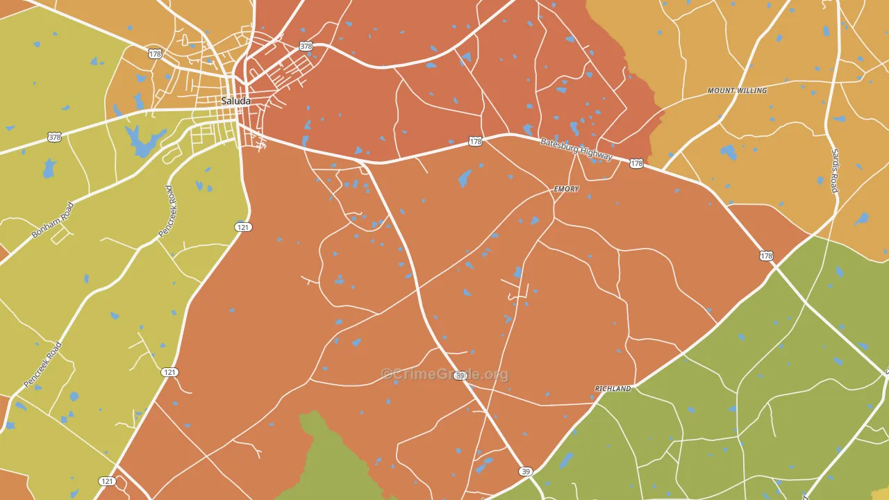 Emory, SC Map of Robbery Rates