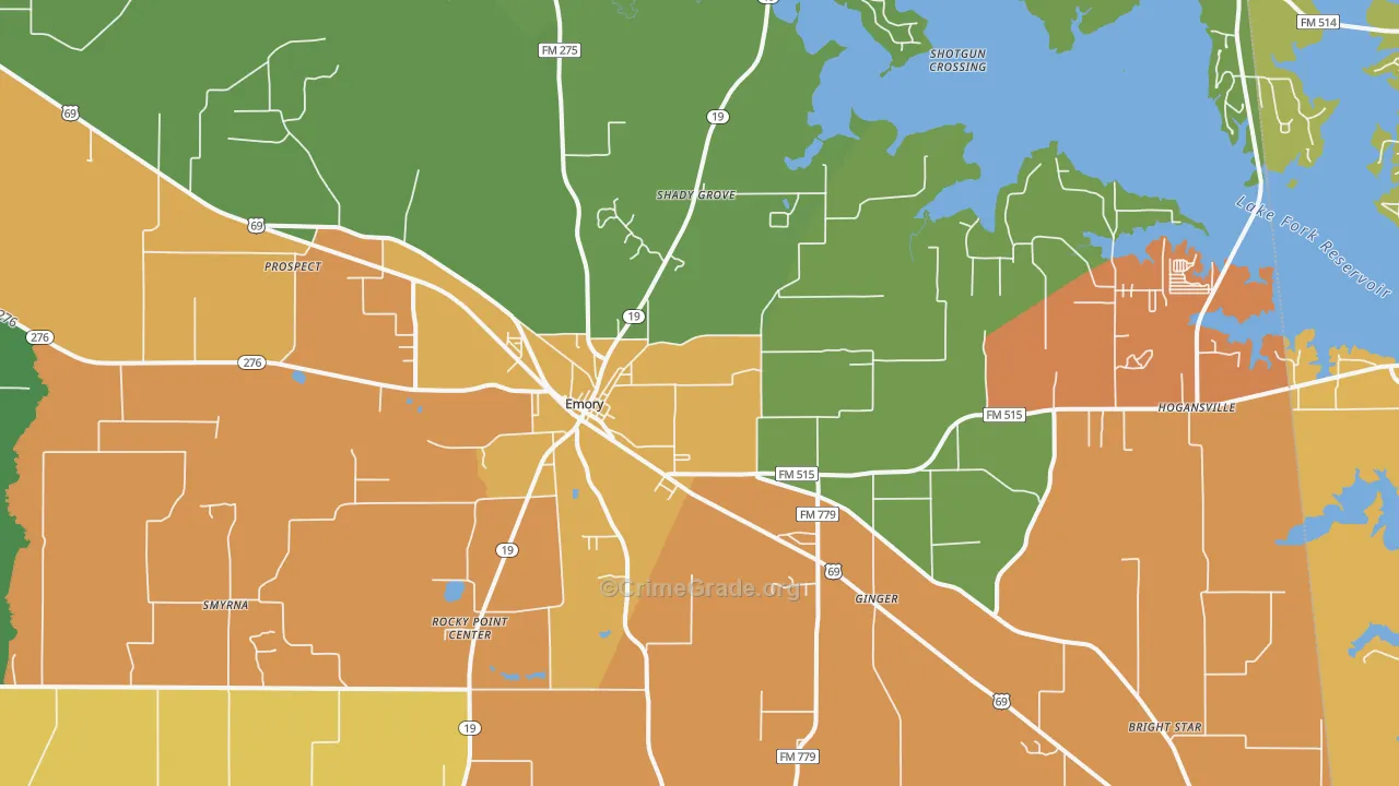 Emory, TX Map of Robbery Rates