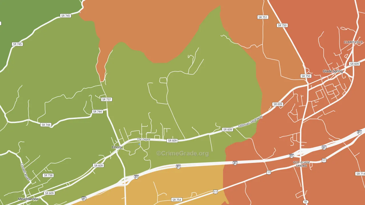 Emory, VA Map of Robbery Rates