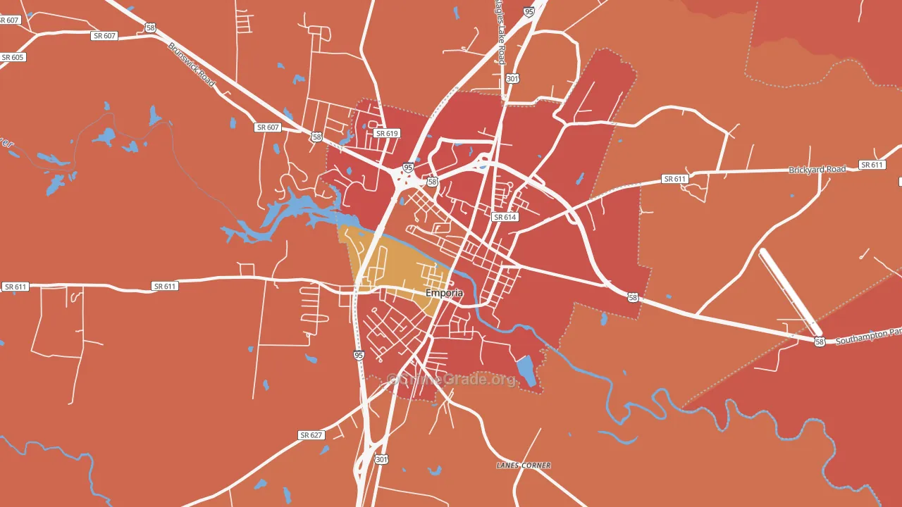 Emporia City, VA Map of Robbery Rates