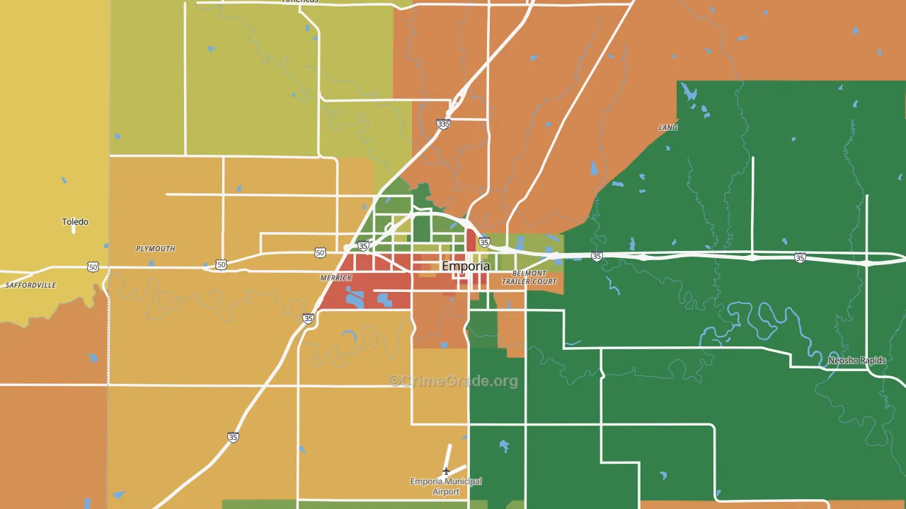 Emporia, KS Map of Robbery Rates