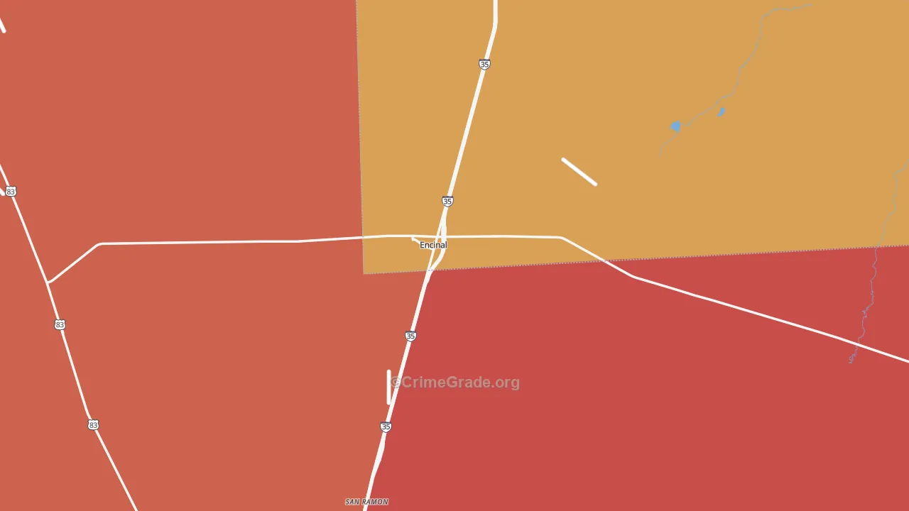 Encinal, TX Map of Robbery Rates