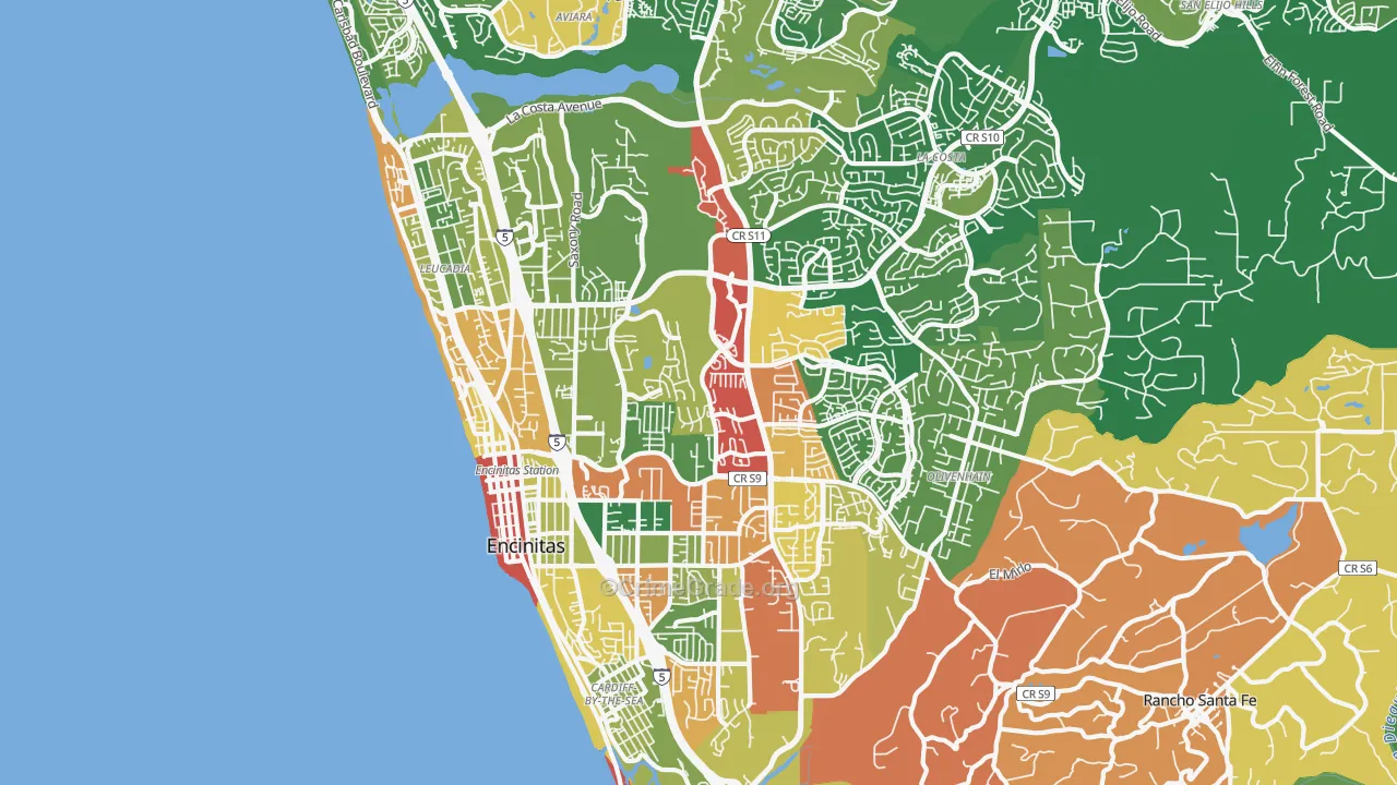 Encinitas, CA Map of Robbery Rates