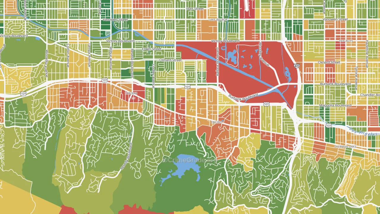Encino, CA Map of Robbery Rates