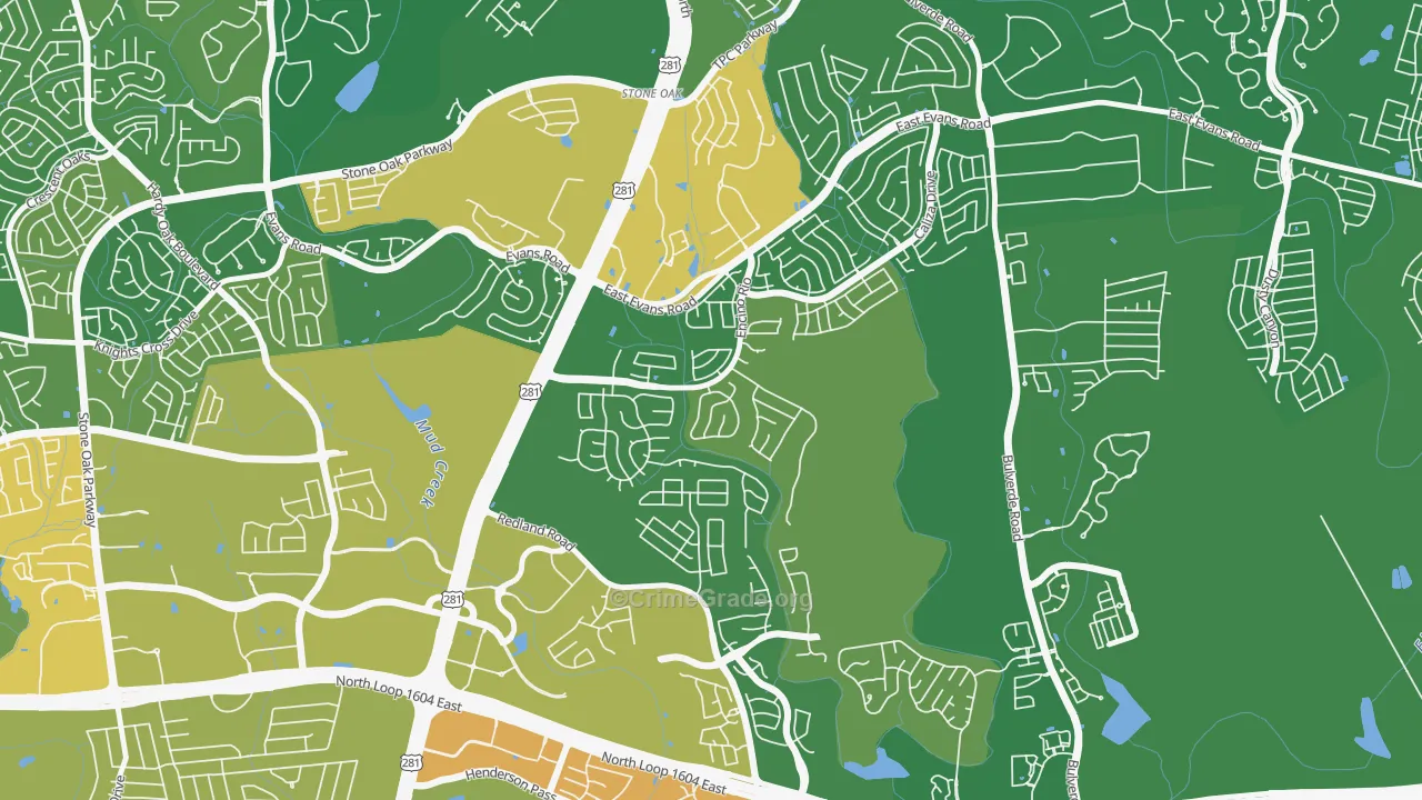 Encino Park, San Antonio, TX Map of Robbery Rates