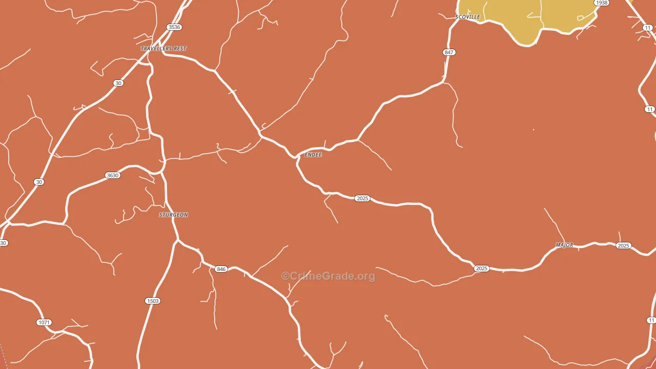 Endee, KY Map of Robbery Rates