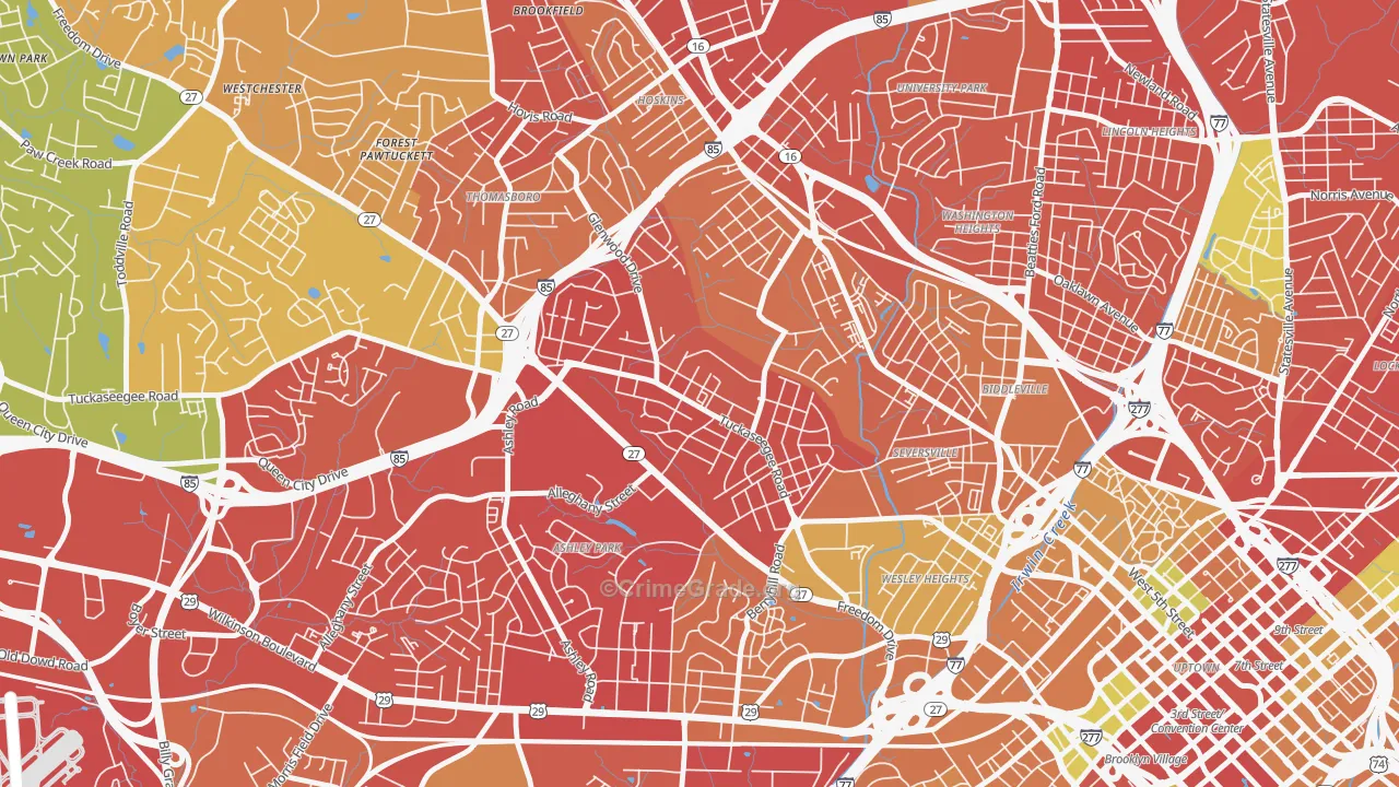 Enderly Park, Charlotte, NC Map of Robbery Rates