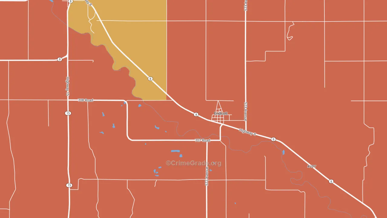 Endicott, NE Map of Robbery Rates
