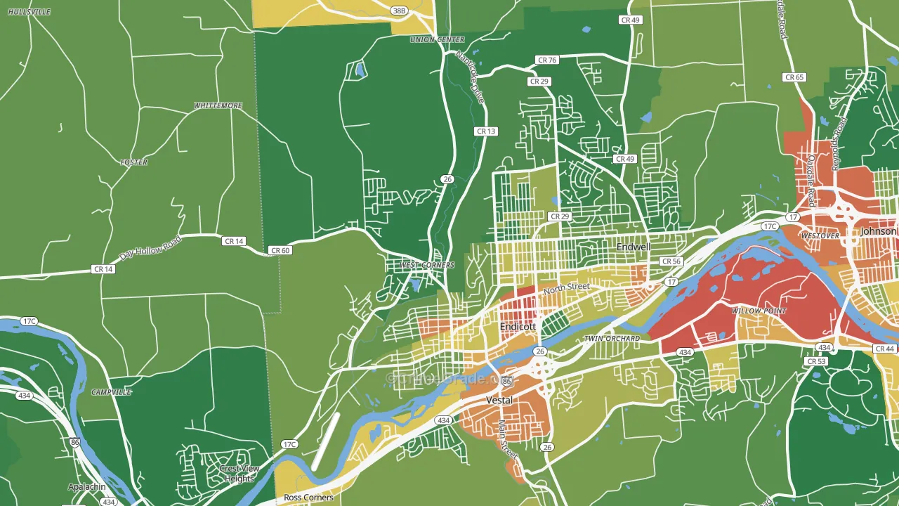 Endicott, NY Map of Robbery Rates