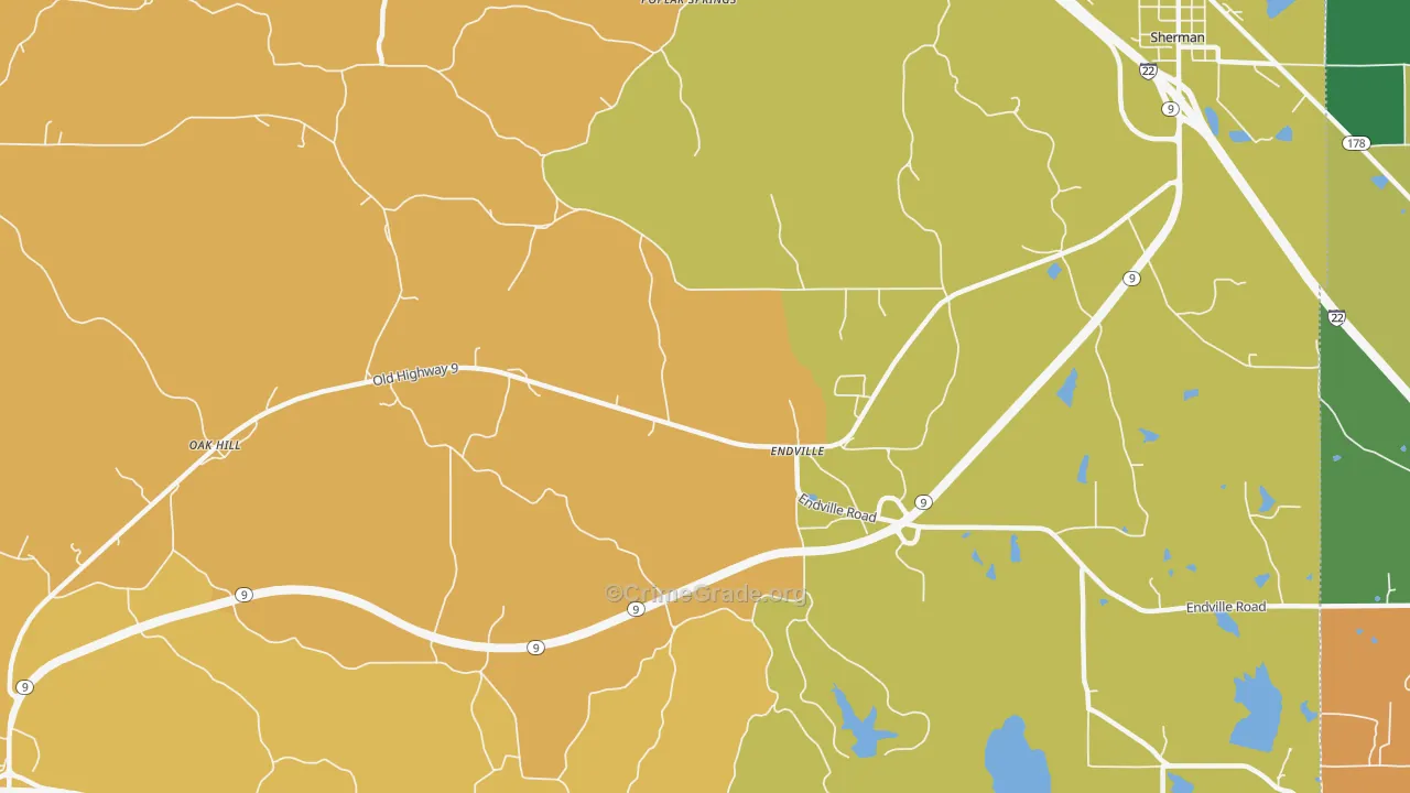 Endville, MS Map of Robbery Rates