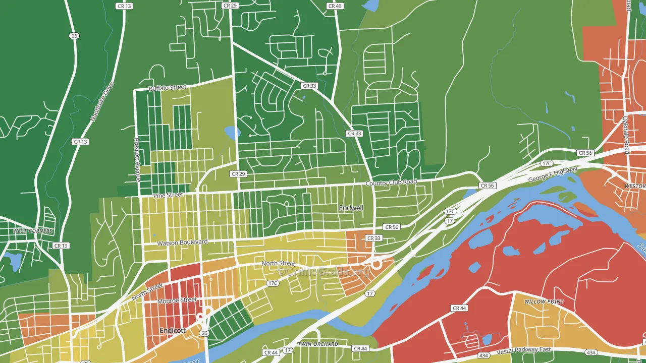 Endwell, NY Map of Robbery Rates