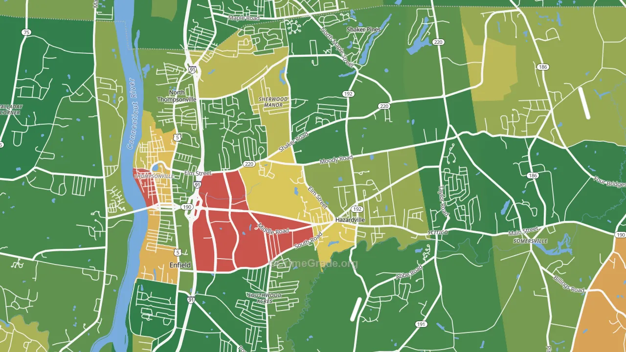 Enfield, CT Map of Robbery Rates