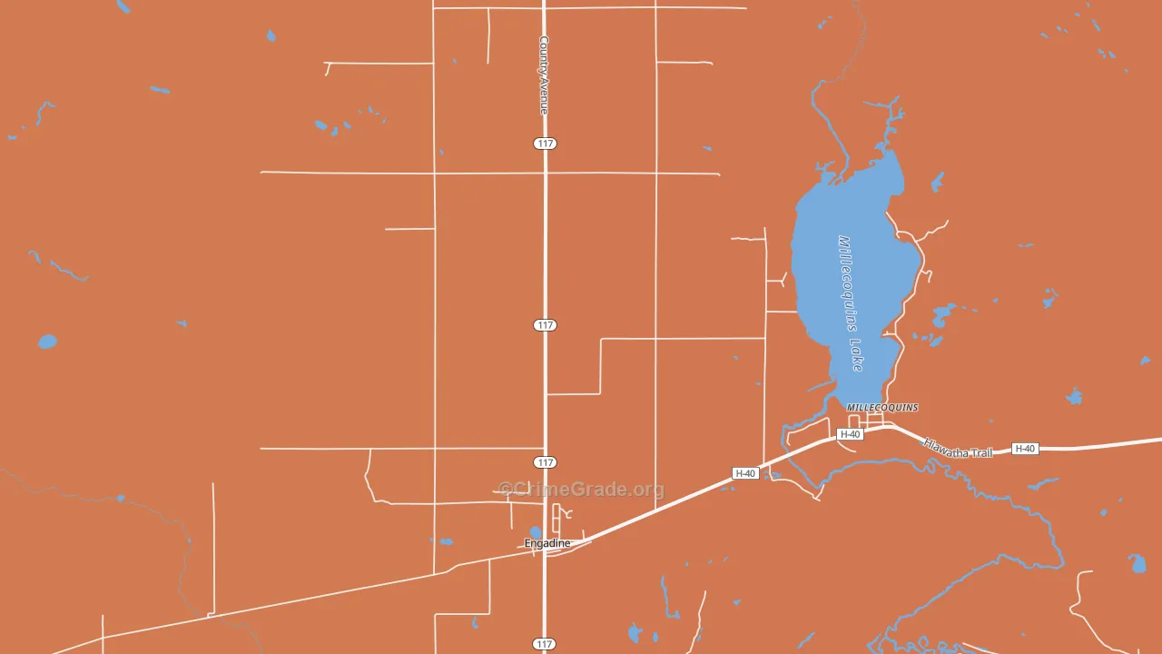 Engadine, MI Map of Robbery Rates