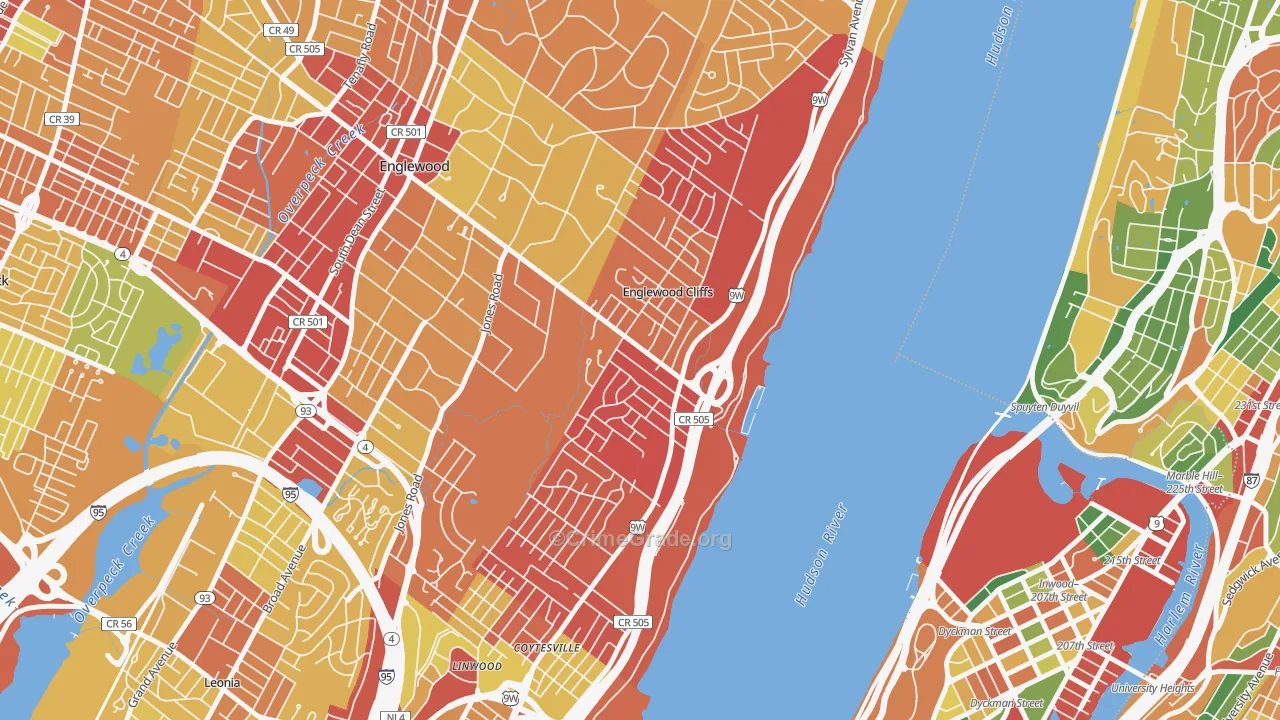 Englewood Cliffs, NJ Map of Robbery Rates