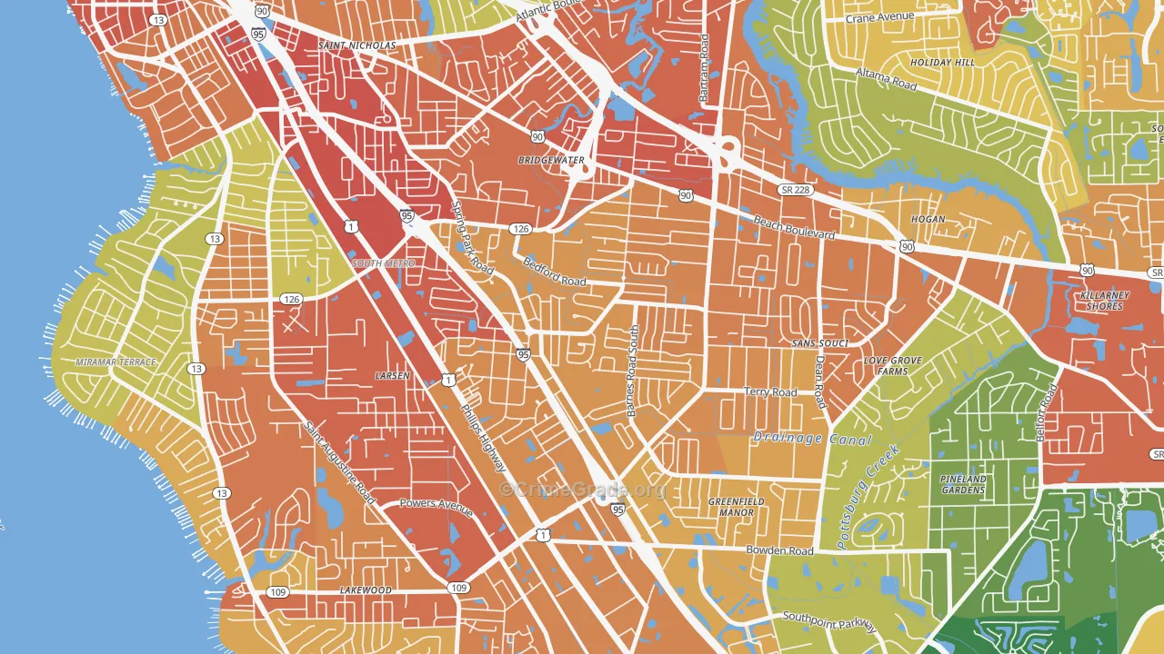 Englewood, Jacksonville, FL Map of Robbery Rates