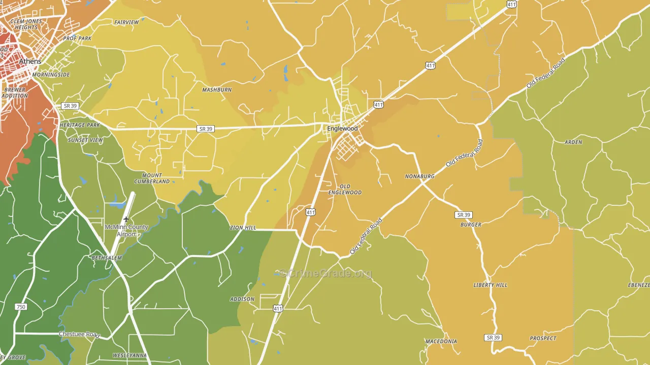 Englewood, TN Map of Robbery Rates