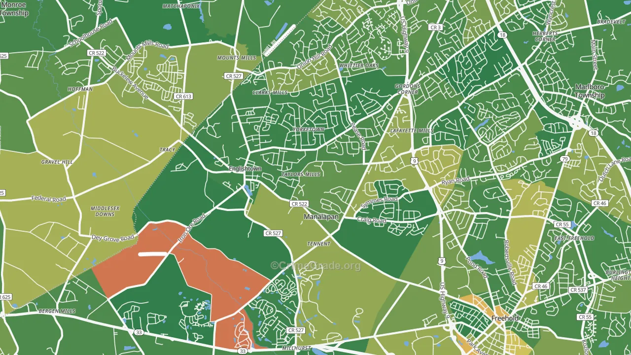 Englishtown, NJ Map of Robbery Rates