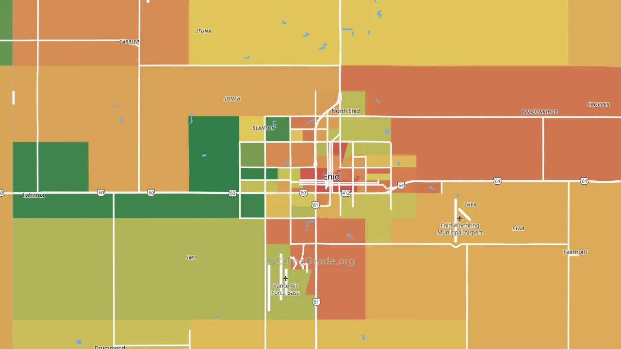 Enid, OK Map of Robbery Rates
