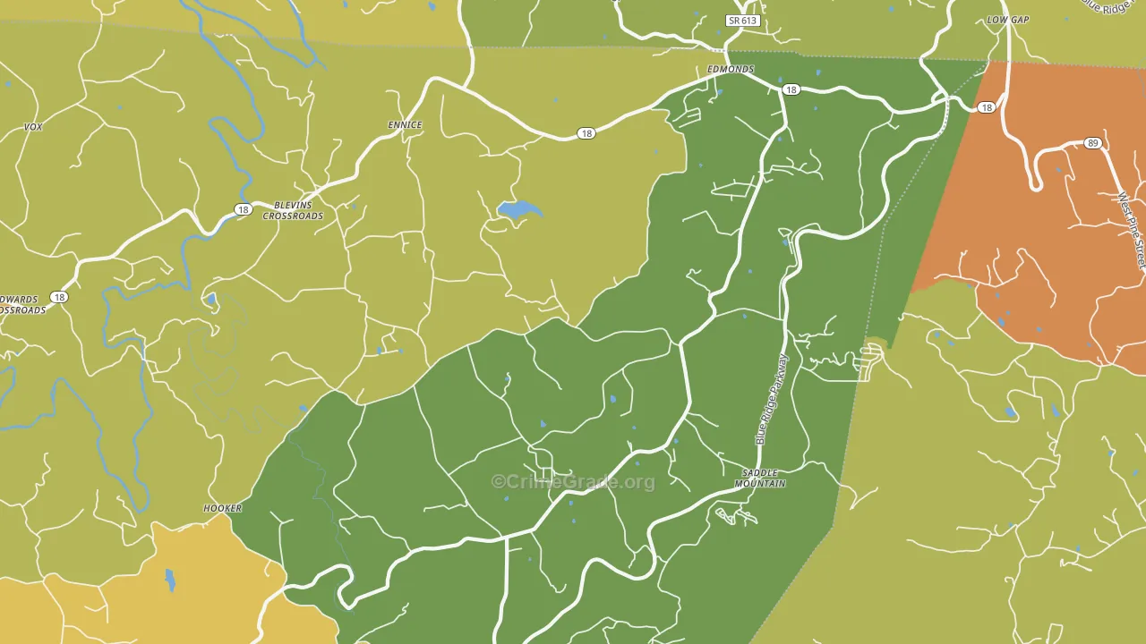 Ennice, NC Map of Robbery Rates