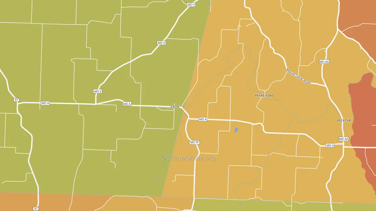Enon, MO Map of Robbery Rates