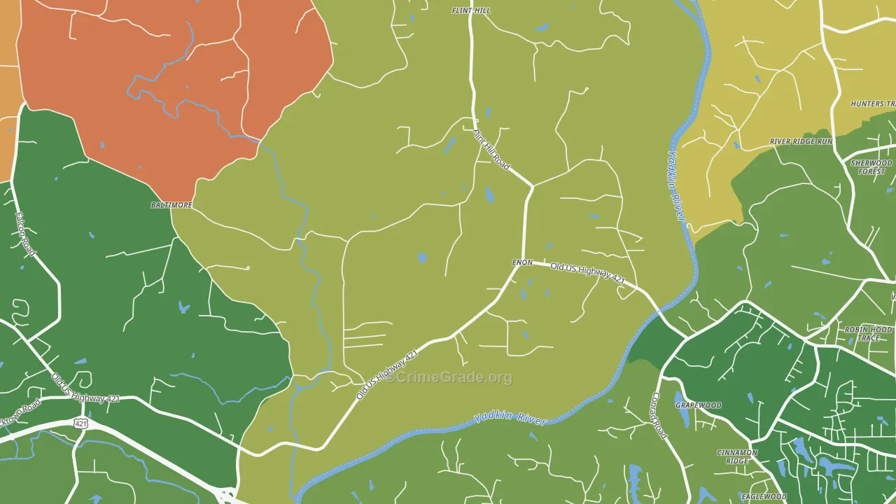 Enon, NC Map of Robbery Rates
