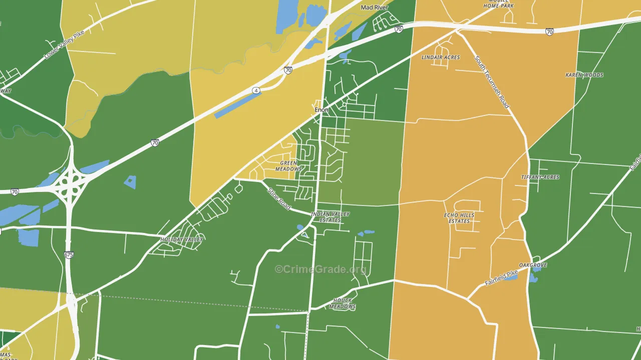 Enon, OH Map of Robbery Rates