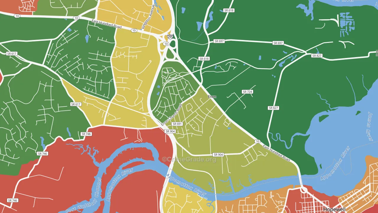 Enon, VA Map of Robbery Rates