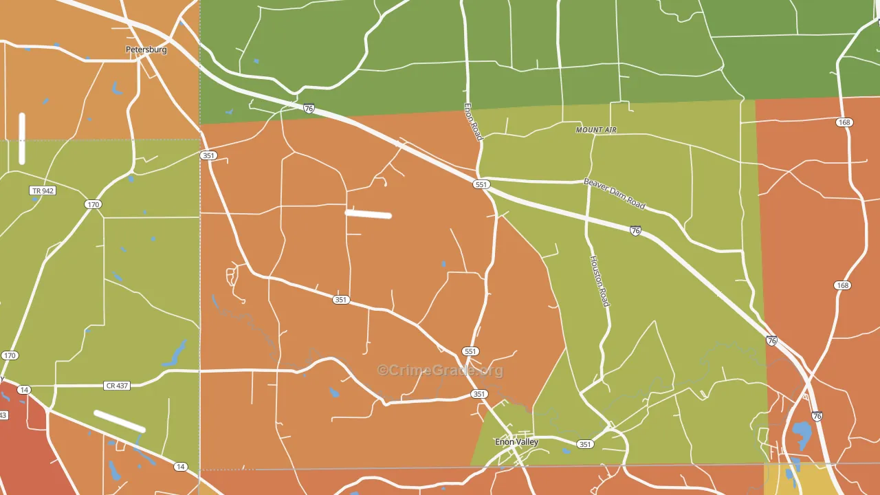 Enon Valley, PA Map of Robbery Rates