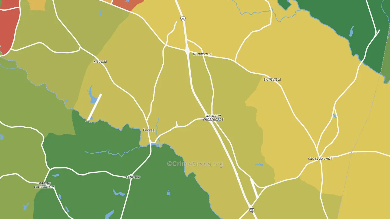 Enoree, SC Map of Robbery Rates