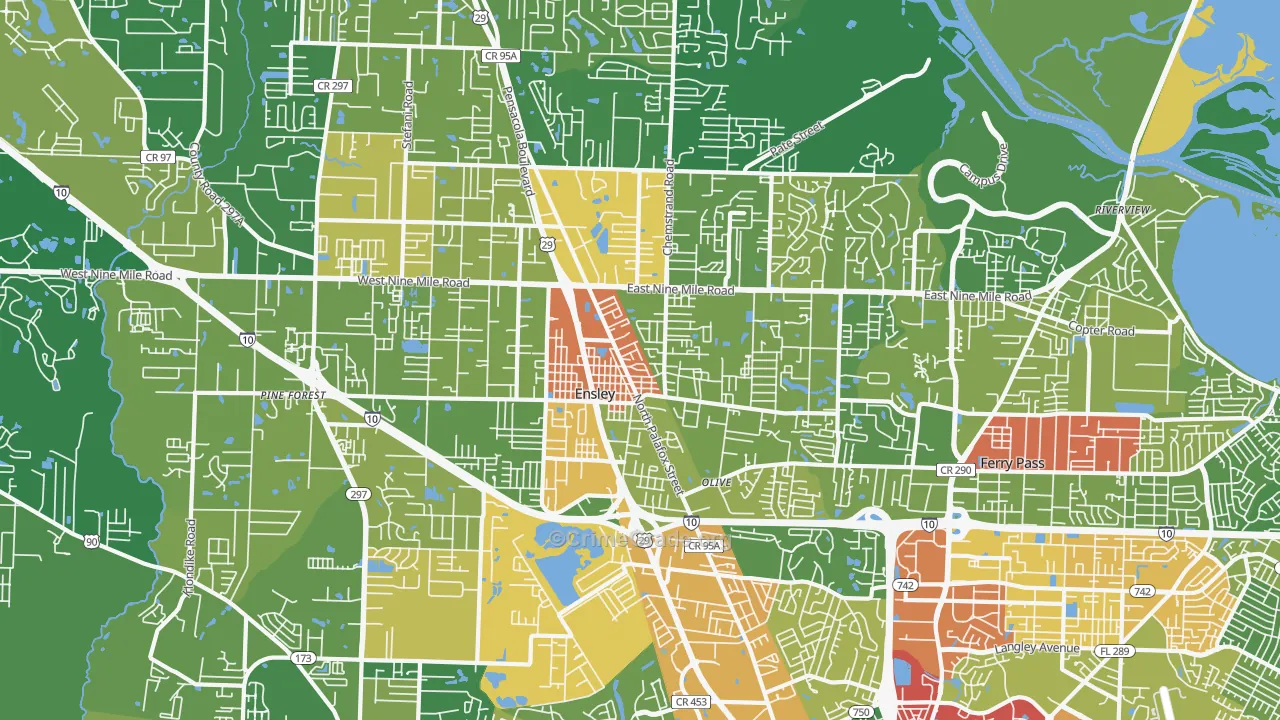Ensley, FL Map of Robbery Rates
