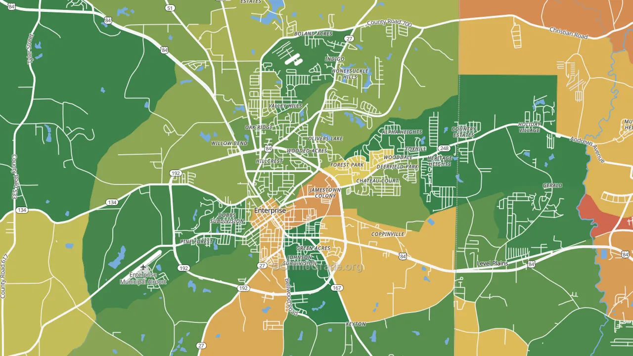 Enterprise, AL Map of Robbery Rates