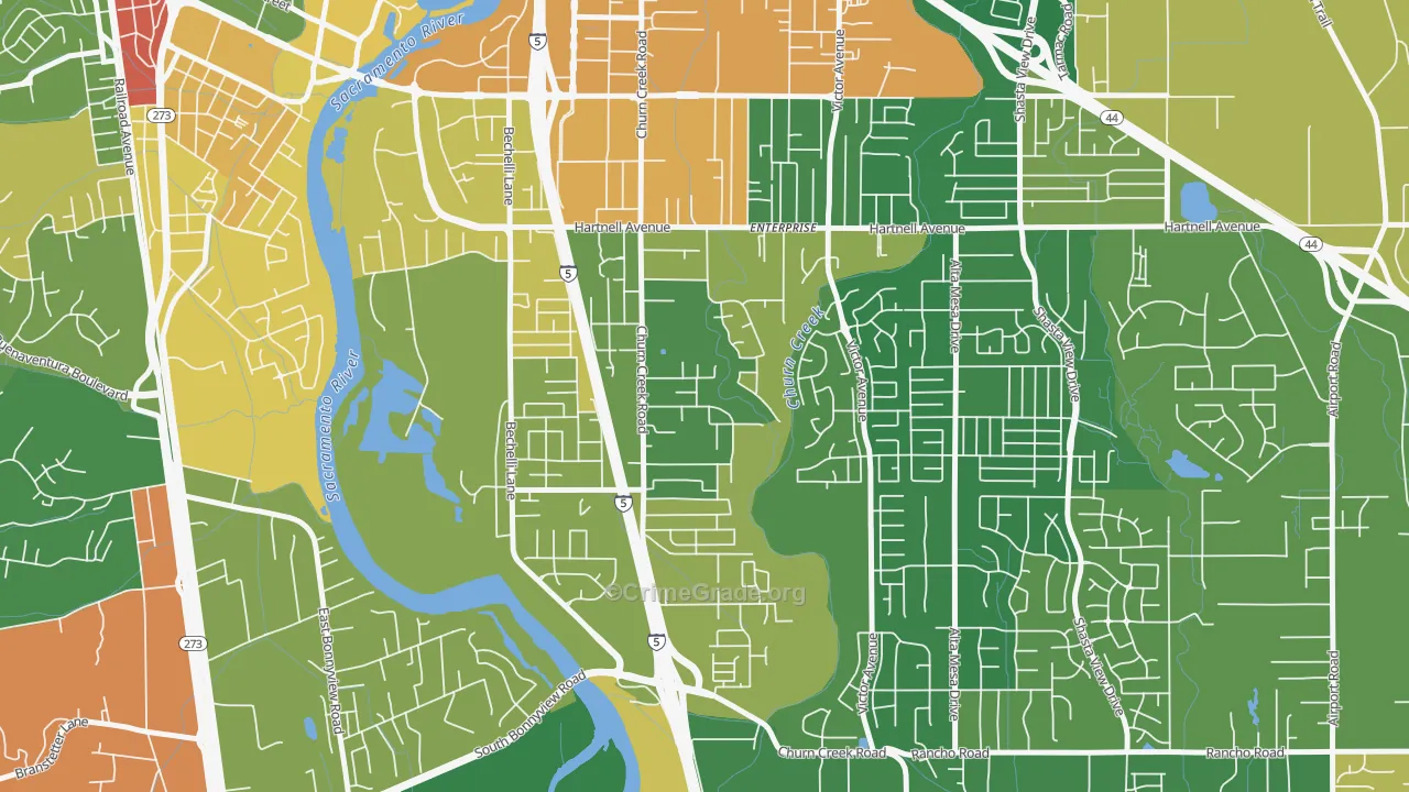 Enterprise, Redding, CA Map of Robbery Rates